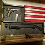 SMALL AMERICAN FLAG GUN CONCEALMENT CASE WITH DUAL COMPARTMENTS AND LOGO