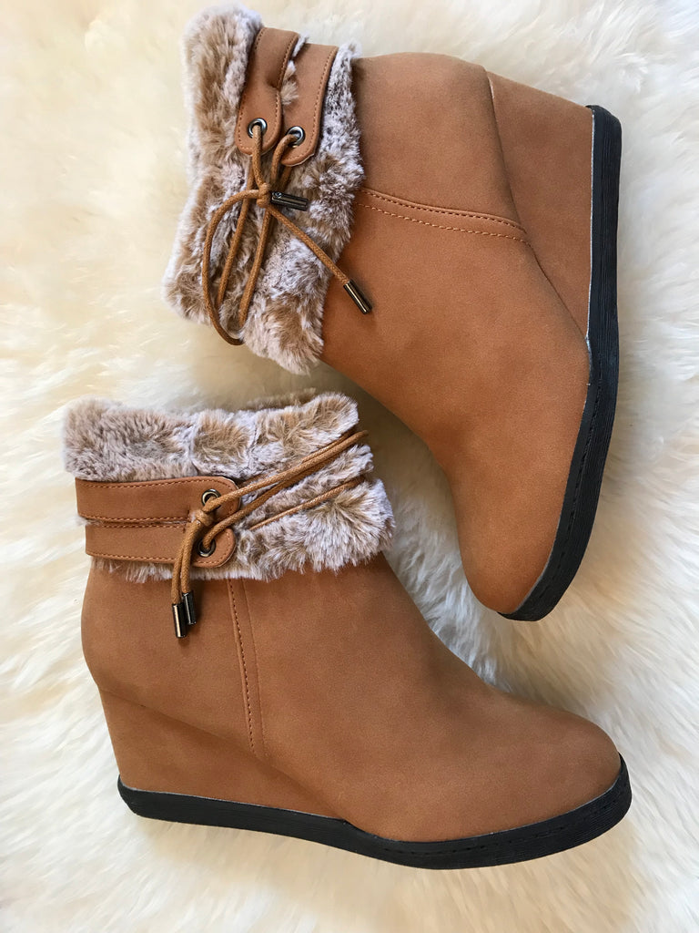 Tristin Fur-Trimmed Wedge Bootie