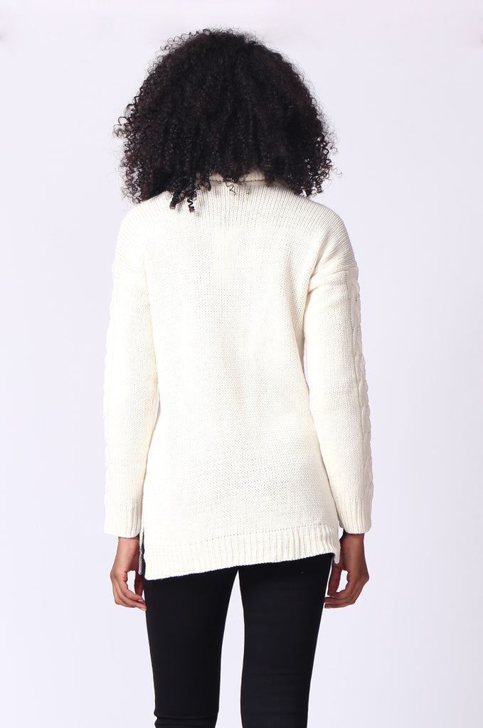 SF0270-CREAM CABLE TURTLE NECK JUMPER view 3