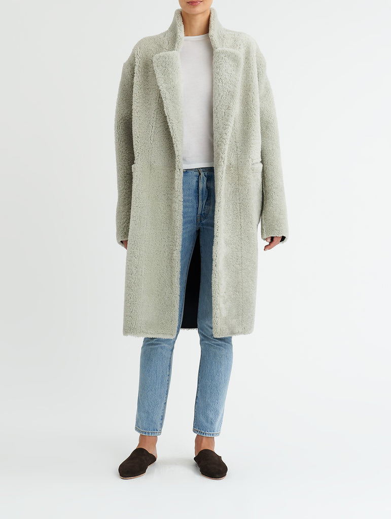 LAPEL SHEARLING COAT, GLASS<br> PRE-ORDER