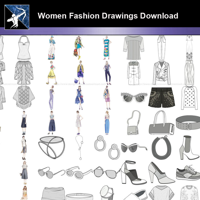 ★Women Fashion Drawings Download V.4-Women Dresses,Tops,Skirts,Shoes Design Drawings