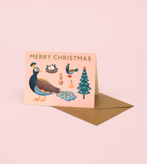 PEACOCK MERRY CHRISTMAS CARD