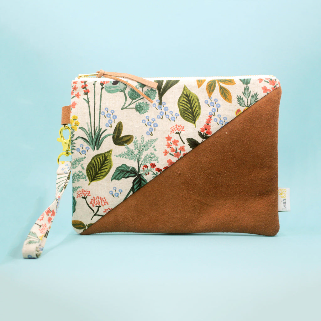 Leather & Floral Wristlet Clutch