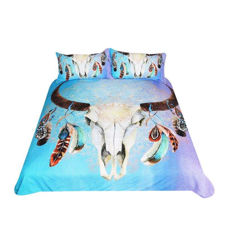 Dropshipful Skull Feathers Bedding Set Tribal Duvet Cover 3-Piece - Dropshipful.com