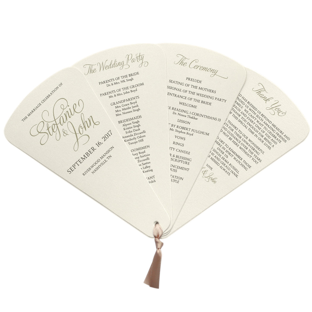 4 Blade Petal Wedding Program Fan Script Style