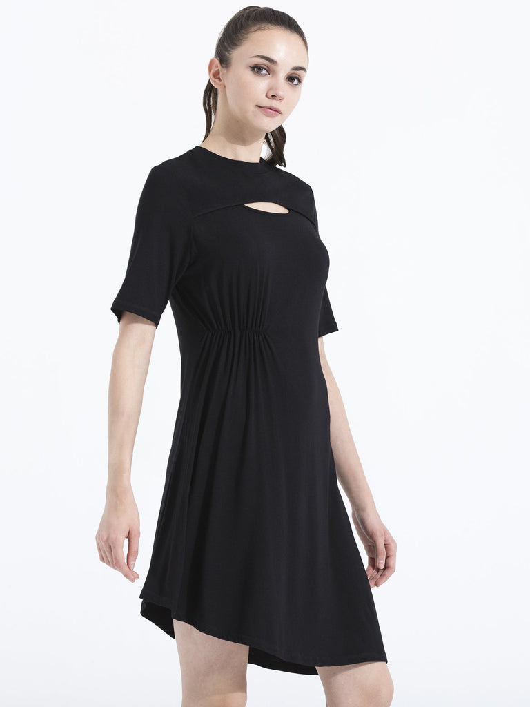 PLEATED TENNIS DRESS, BLACK MODAL