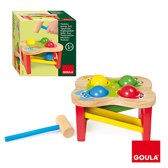 Pica Bolas con martillo, juego de madera de acción Goula