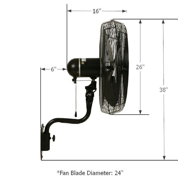 24" Oscillating  Wet Location Fan  Dimensions of Wet Location Fan 