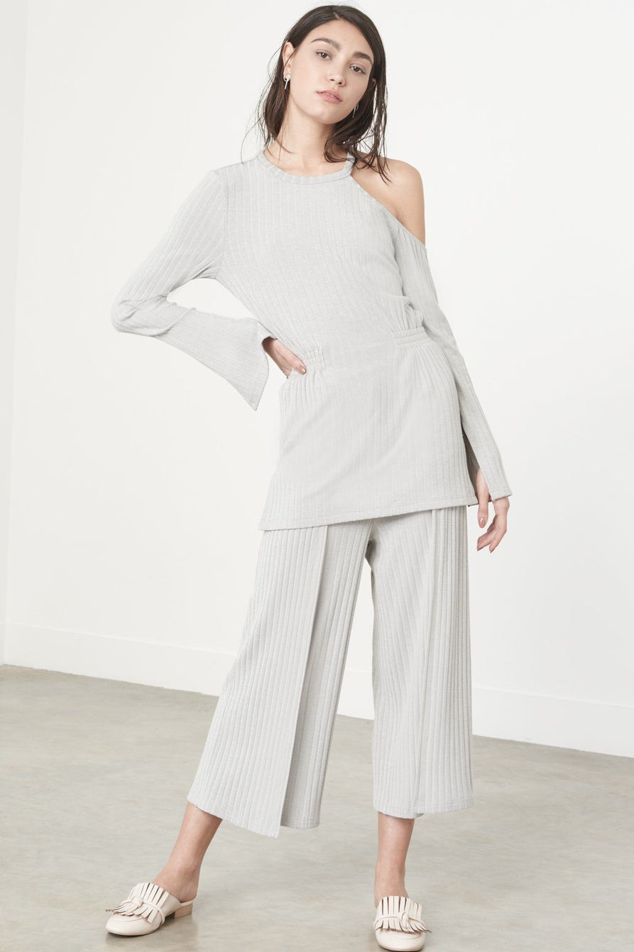 Cutaway Asymmetric Tunic Top in Grey Knit
