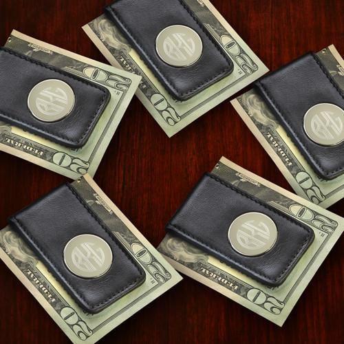 Set of 5 Personalized Leather Magnetic Money Clip