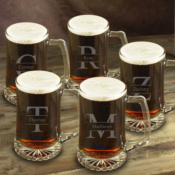 Personalized Set of 5 Heavy 25 oz. Beer Mugs for Groomsmen
