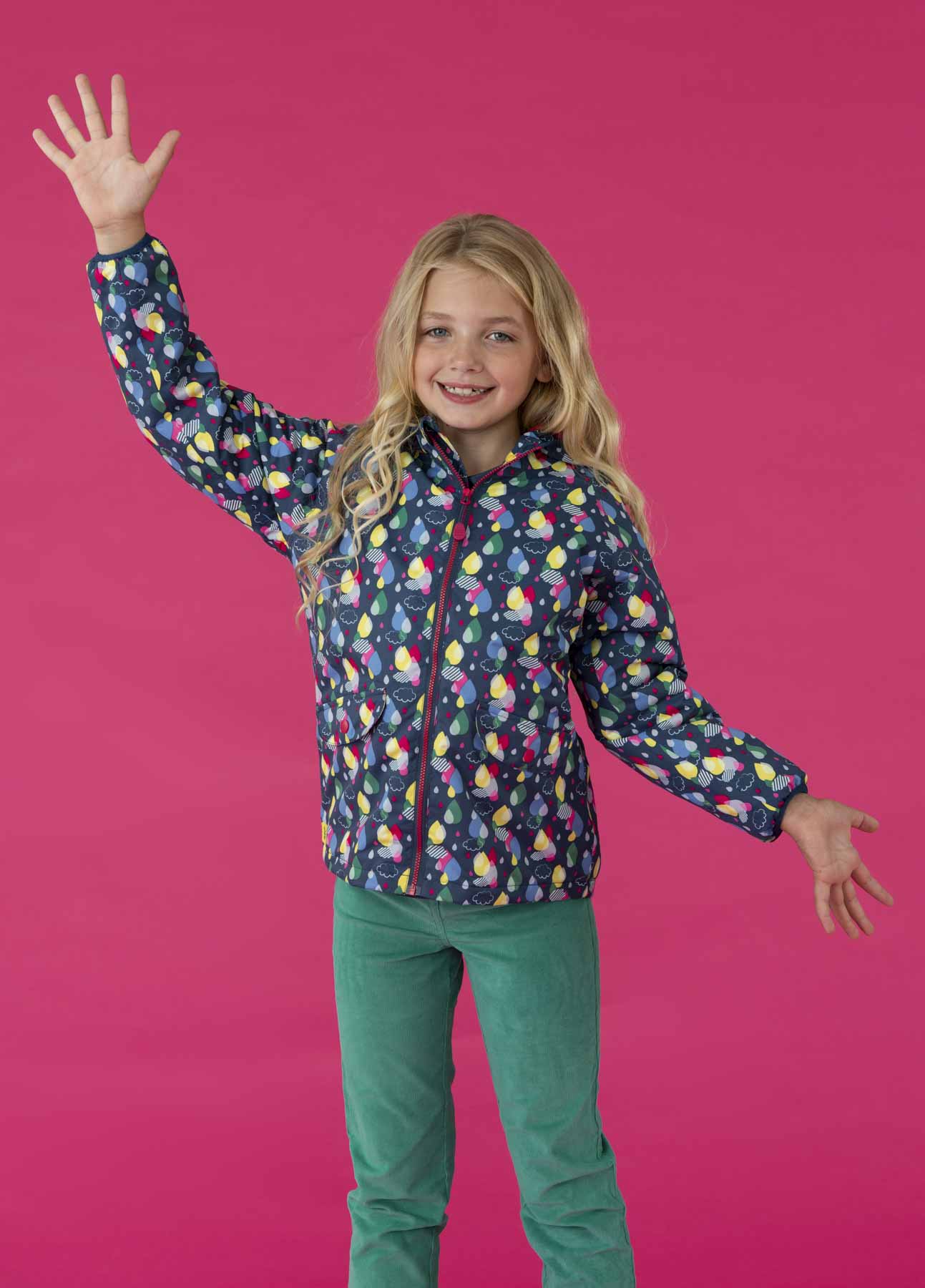 Amelia Coat - Raindrop Print. Girl's Fleece Lined Raincoat | Lighthouse