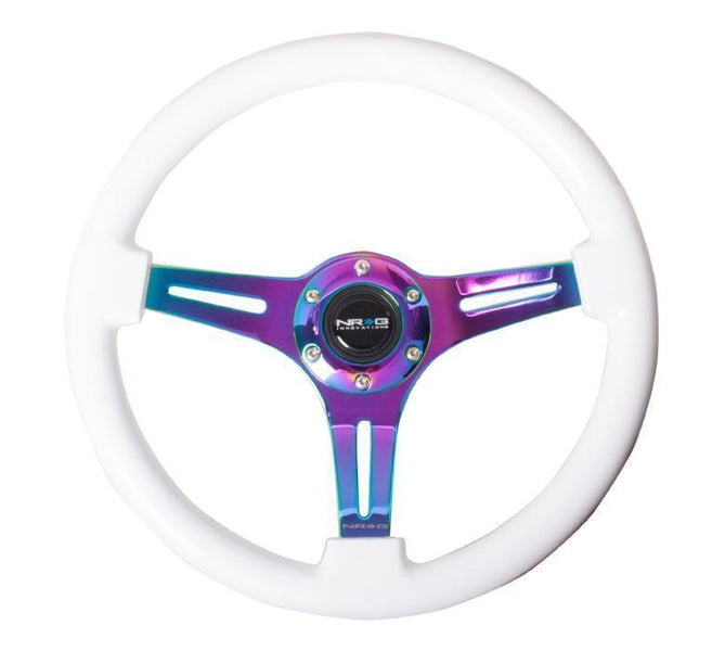 NRG Classic Wood Grain Wheel - 350mm 3 Neochrome Spokes - White Paint Grip