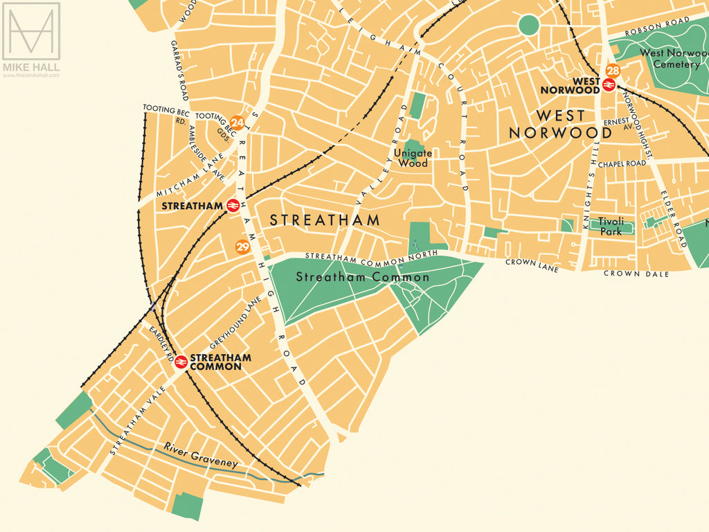 Lambeth London Borough Retro Map Giclee Print Mike Hall Maps   07Lambeth Detail 1024x1024 