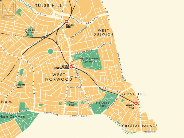 Lambeth London Borough Retro Map Giclee Print Mike Hall Maps   08Lambeth Detail Grande 