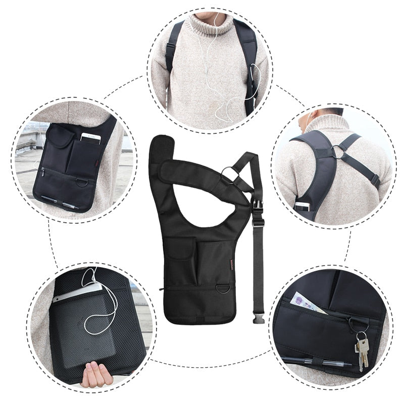 Underarm Shoulder Hidden Multi Pockets Armpit Bag with Adjustable Stra ...
