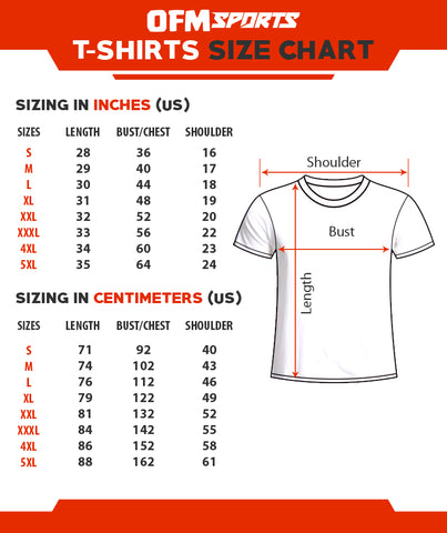Unisex t shirt size chart. 