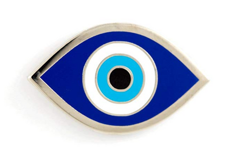blue evil eye pin for backpacks and clothing