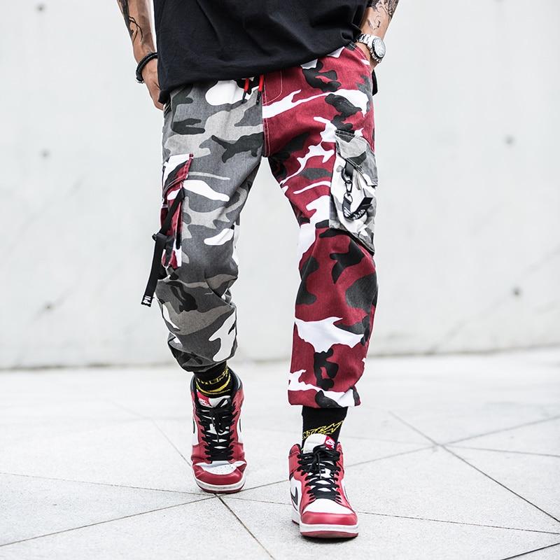 red cargo joggers