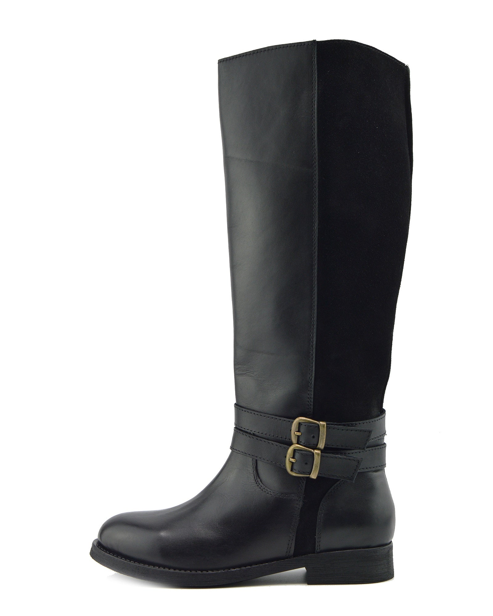 Tilly Leather Knee-High Riding Boots Elastic Wide Calf Boots - Black ...
