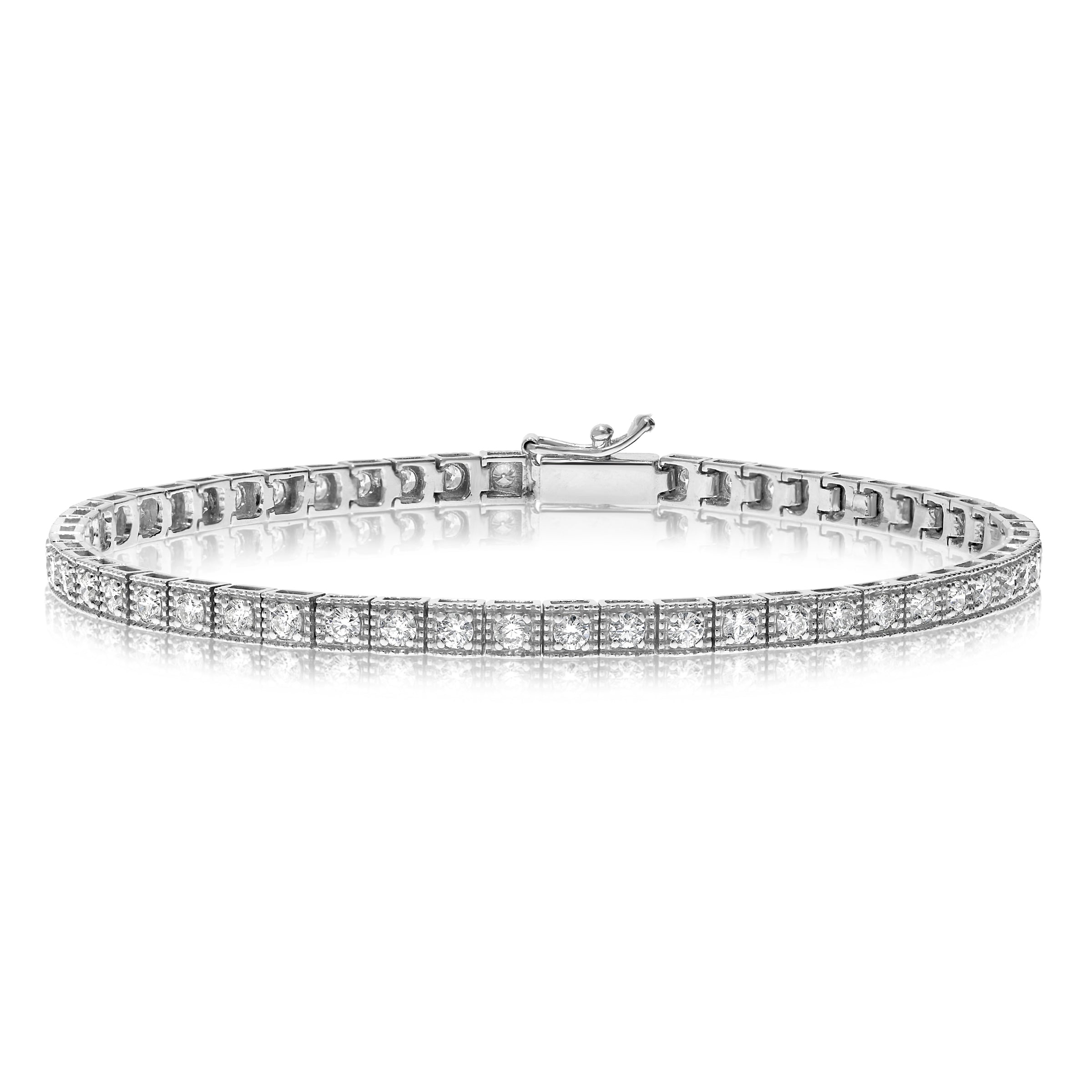 Vintage Style Diamond Tennis Bracelet, 1.75 Carats, 14K White Gold ...