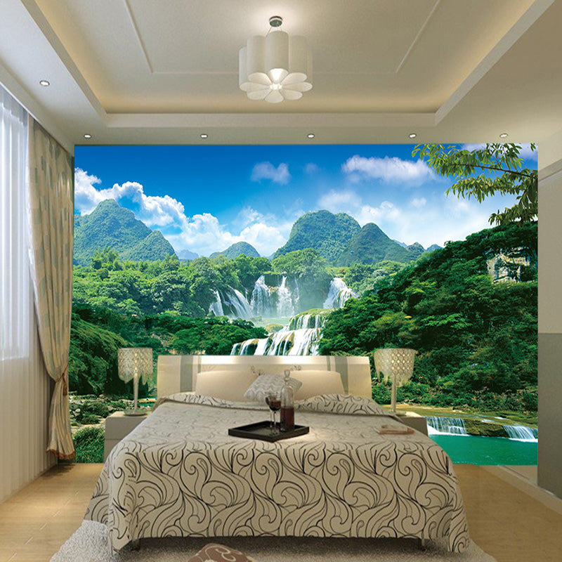 Custom 3d Wall Mural Wallpaper Nature Landscape Green Mountain Waterfall 3d Non Woven Photo Wall Paper Home Decor For Study Room