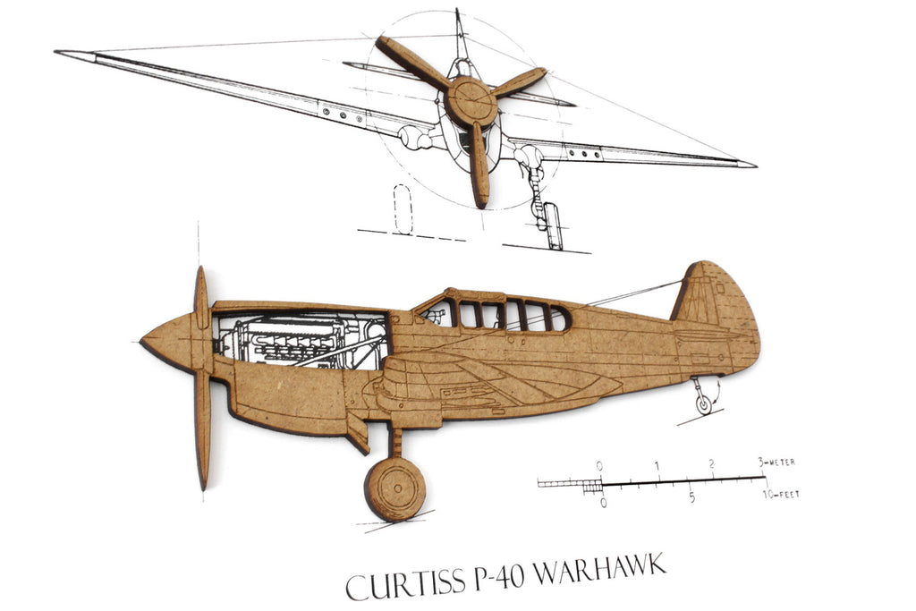 Curtis P40 Warhawk blueprint art, aviation gift