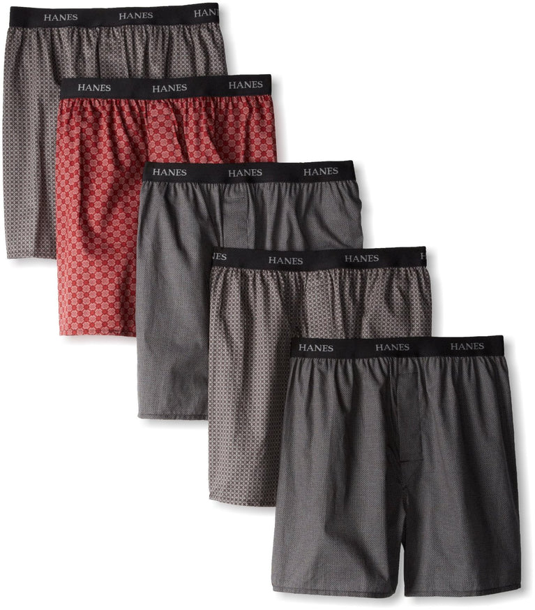 748BP5 - Hanes Men's Classics 5 Pack Printed Woven Exposed Waistband ...