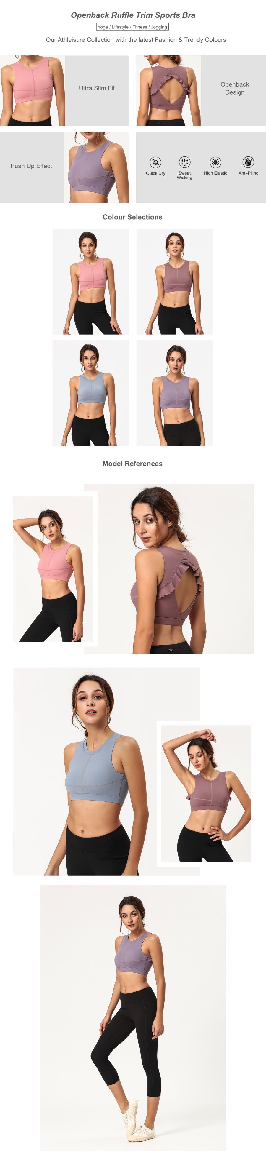 Openback Ruffle Trim Sports Bra