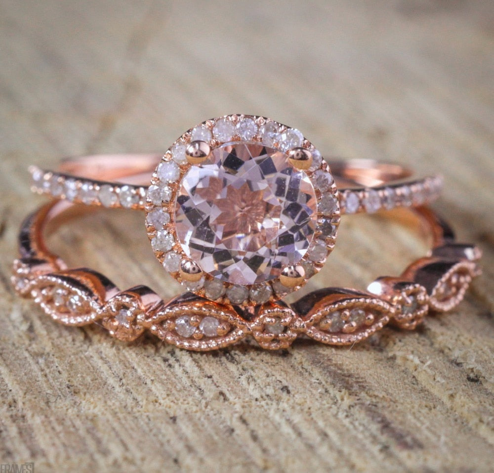 2 Pcs/Set Crystal Pandora Ring Jewelry Rose Gold Color
