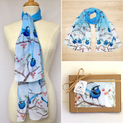 Splendid Blue Fairy Wren Scarf | Australian made scarf