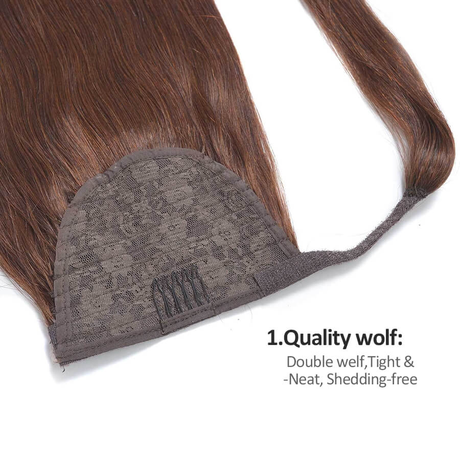 Chocolate Brown 100% Human Hair Ponytail One Piece Wrap Hair Extensions Details 1