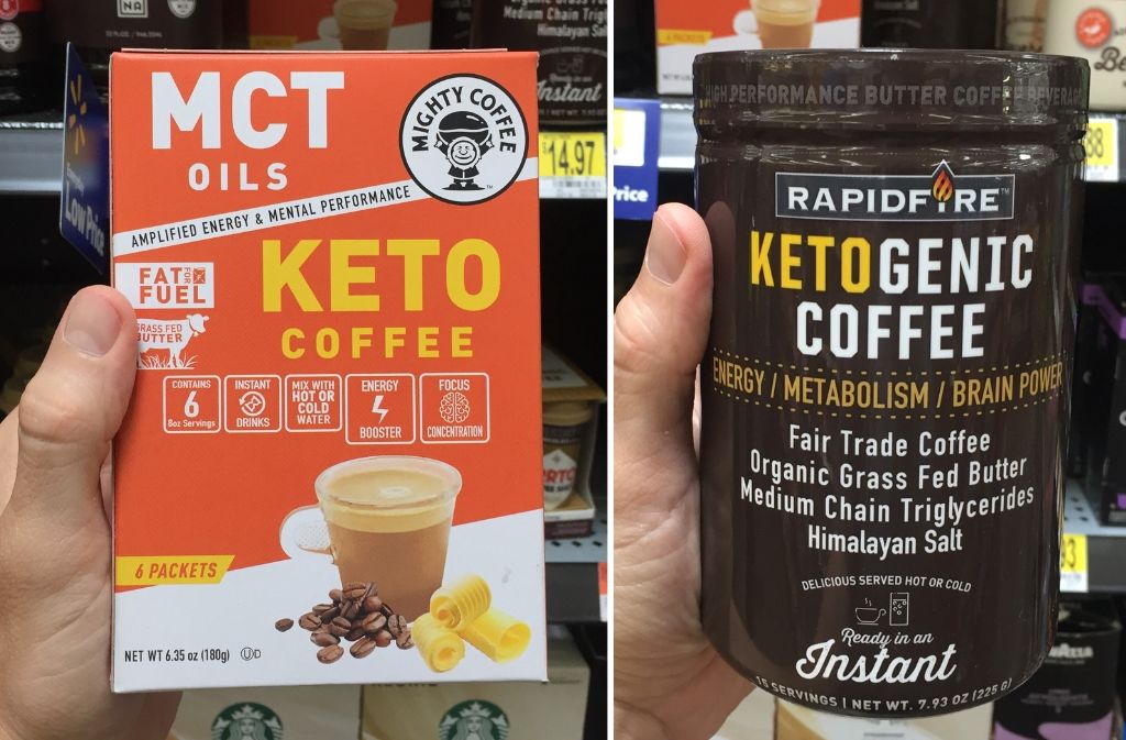 mighty coffee mct keto coffee box next to a rapid-fire ketogenic coffee container