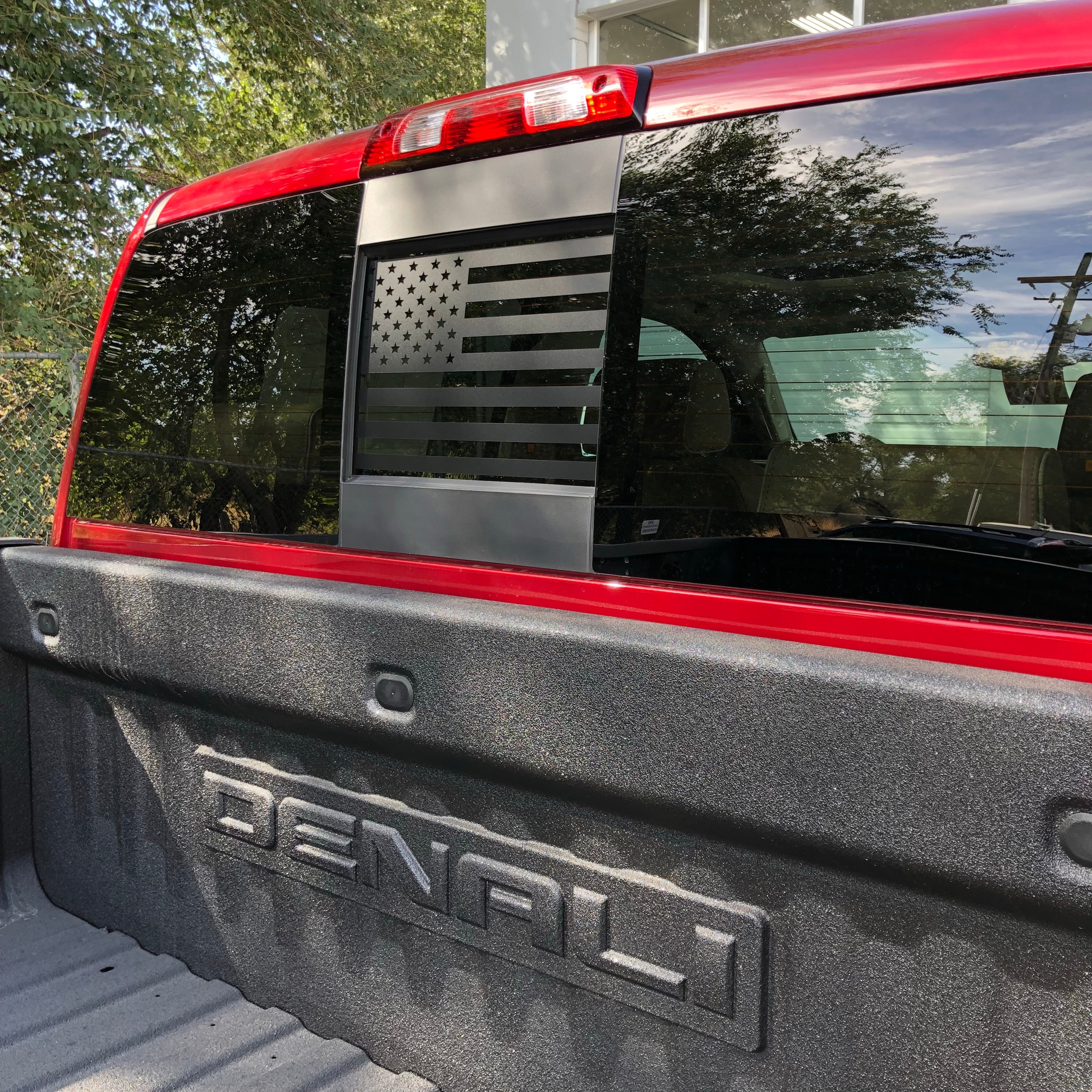 Chevy / GMC Silverado / Sierra Back Middle Window American Flag Decal Elevated Auto Styling
