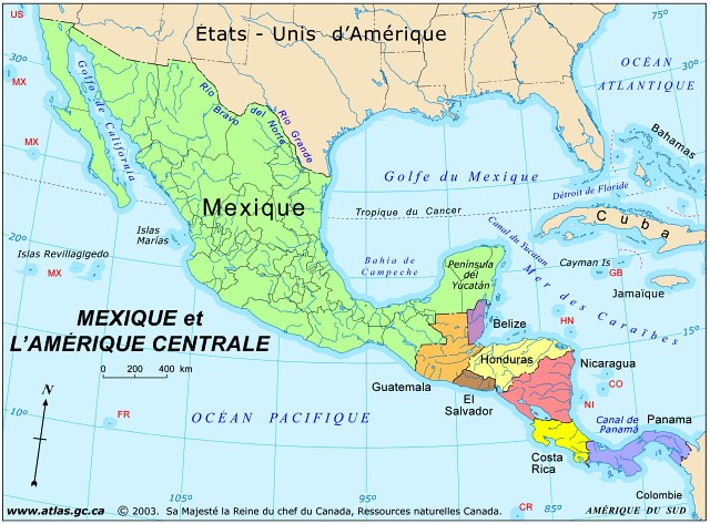 Carte du Mexique et d'Amérique centrale