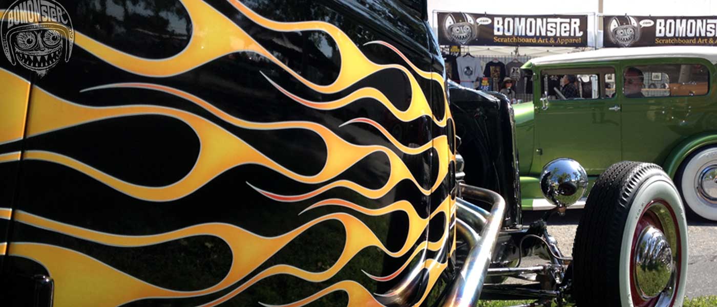 painted flames on a roadster at the santa maria west coast kustoms car show