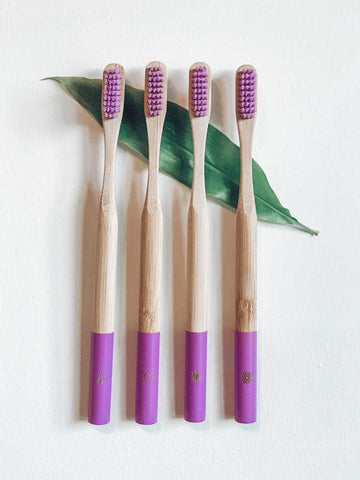 Bamboo toothbrushes with pink bristles and tip, plastic free alternatives 