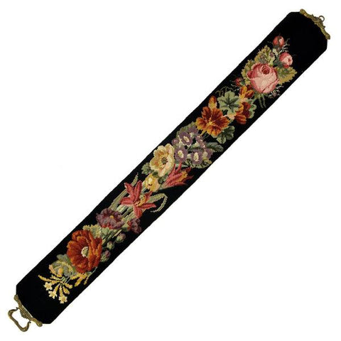 Victorian Flowers bell pull with black background and brass end fittings