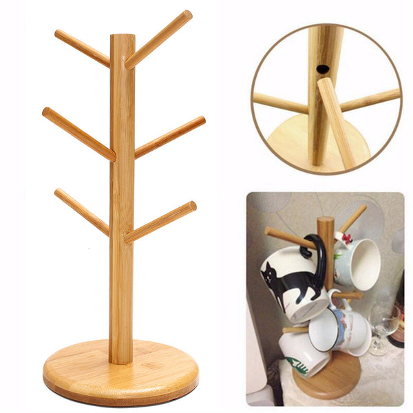 Wood Mug Rack Holder Tree Cup Storage Stand, Removable Bamboo Mug Stand