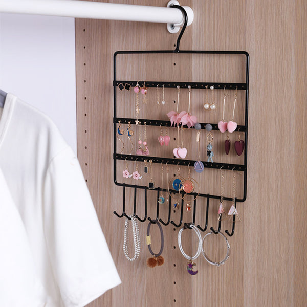 Jewelry Hanging Display Rack Hanging Storage Rack with Hooks, 72 Holes