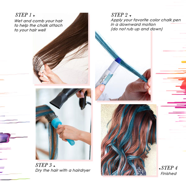 6st hårfärgskrita, DIY Tillfälligt hårfärg för både barn och vuxna, säkert material, giftfri