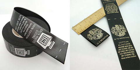 black satin custom printed clothing labels