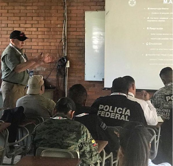 Conducting training in Guanajuato, Mexico for police and medical first responders.