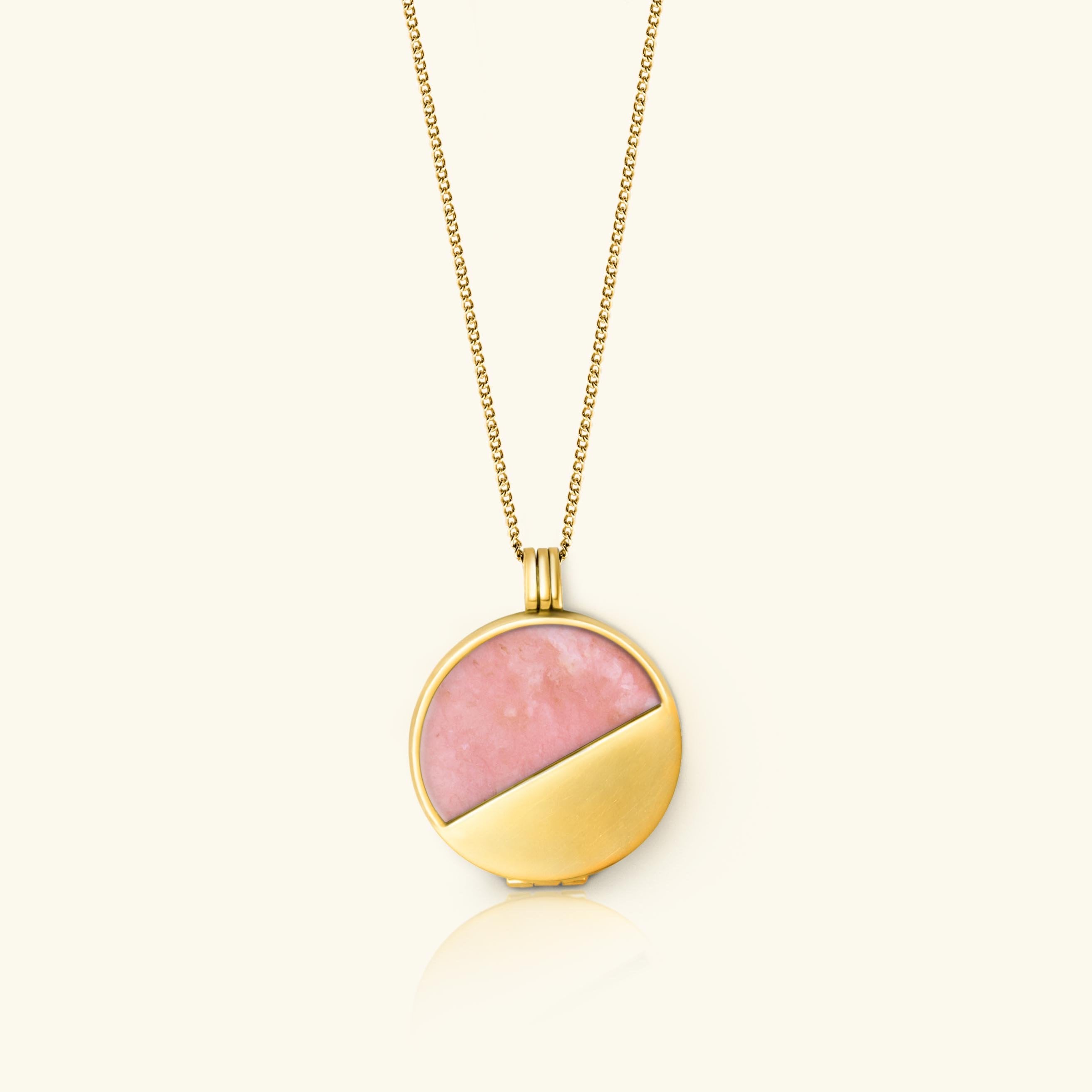 pink opal Half Moon Locket 18 carat gold