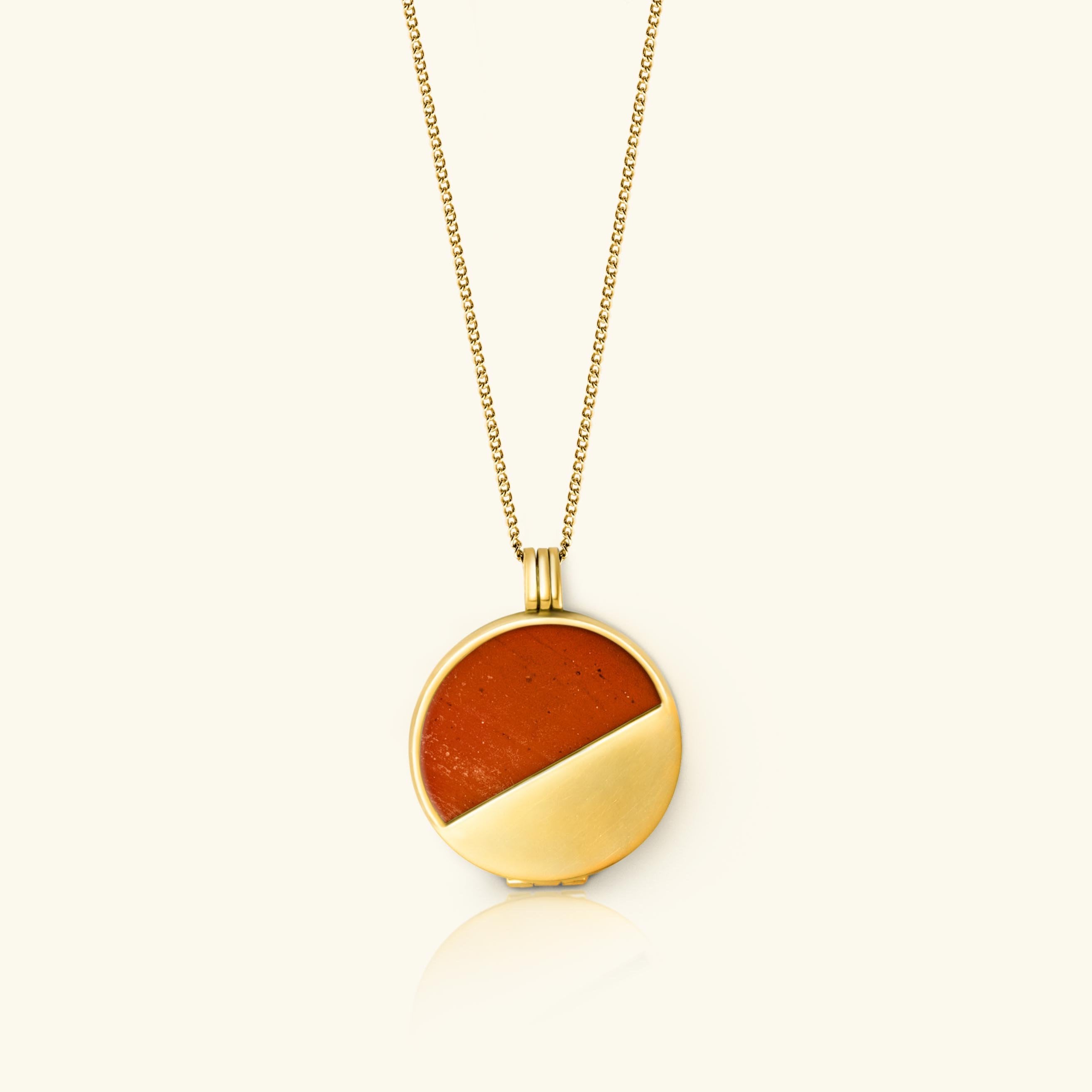 Half Moon Locket REd Jasper 18 carat gold