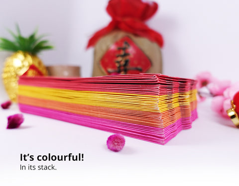 colourful lion angpau in a stack