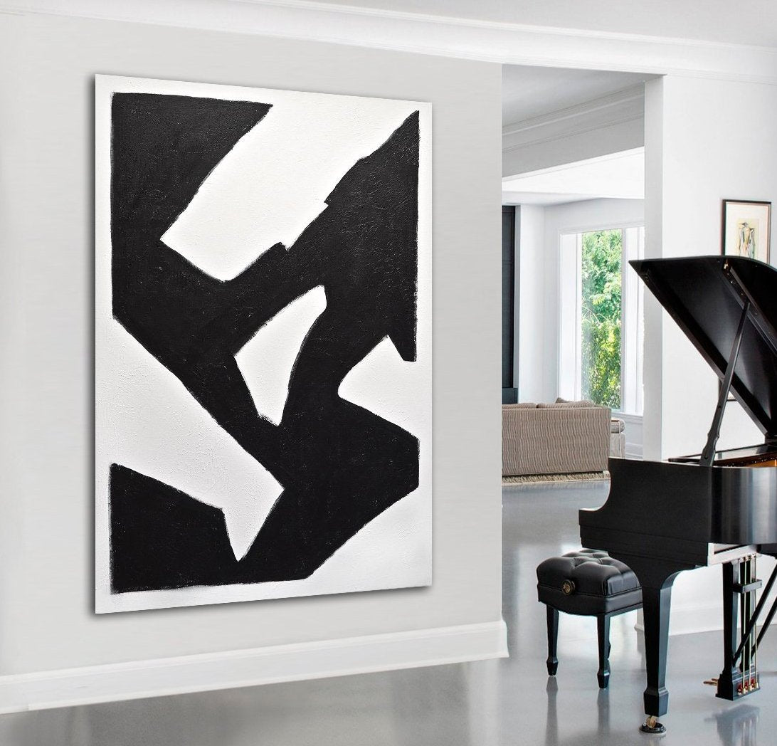 "Elevate" Abstract minimalism black and white painting | L. Beiboer