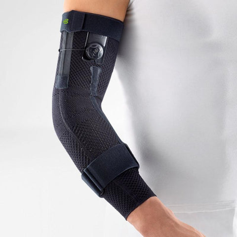 Bauerfeind Sports Elbow Brace for protection of hyperextension during rugby