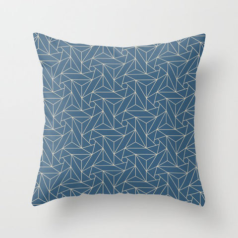 Beige & Blue Abstract Triangle Geometric Mosaic Pairs To 2020 Color of the Year Chinese Porcelain Throw Pillow
