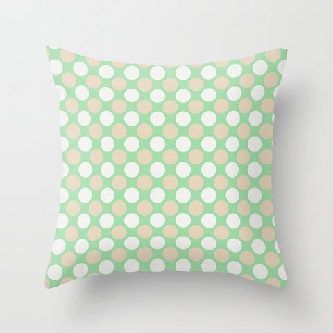 Beige & Off White Large Polka Dots Pattern on Pastel Green Matches Neo Mint 2020 Color of the Year Throw Pillow
